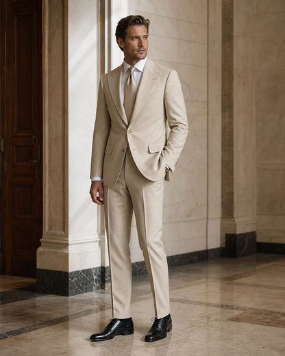 Sand Cotton Outdoor Wedding Suit - Custom Made to Measure side back view