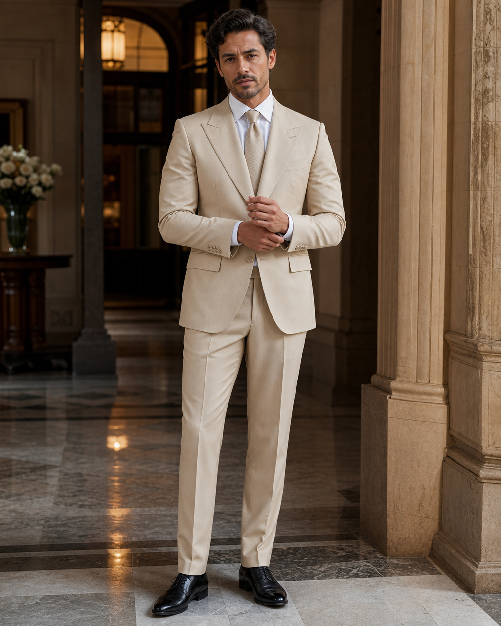 Sand Cotton Summer Suit - Custom Made to Measure front view