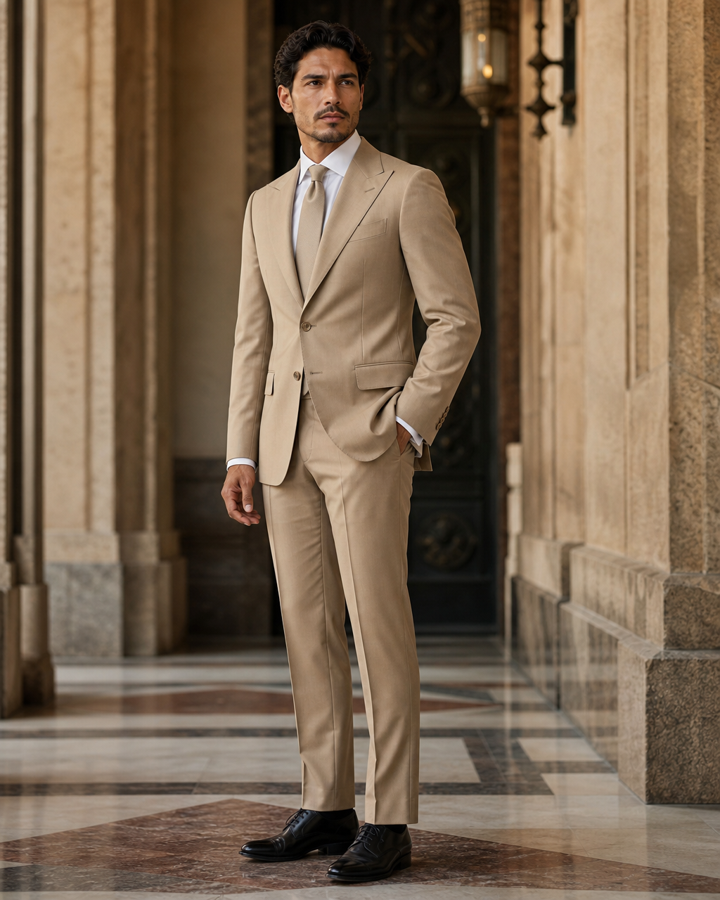 Sand Cotton Summer Suit - Custom Made to Measure side back view