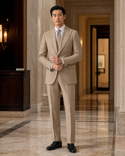 Sand Flannel Winter Suit - Custom Made to Measure front view