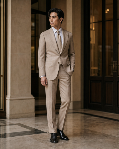 Sand Flannel Winter Suit - Custom Made to Measure side back view
