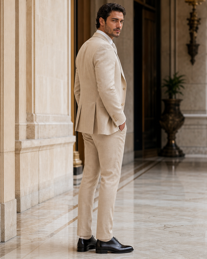 Sand Linen Beach Wedding Suit - Custom Made to Measure side back view