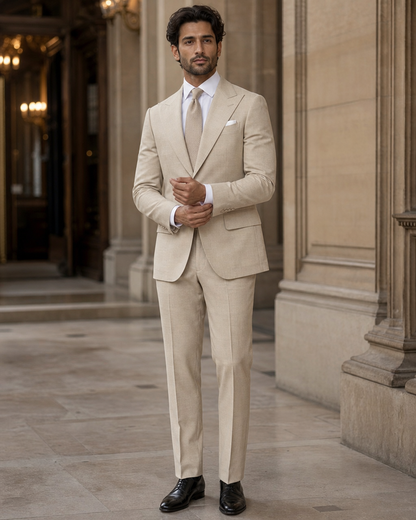 Sand Linen Outdoor Wedding Suit - Custom Made to Measure front view