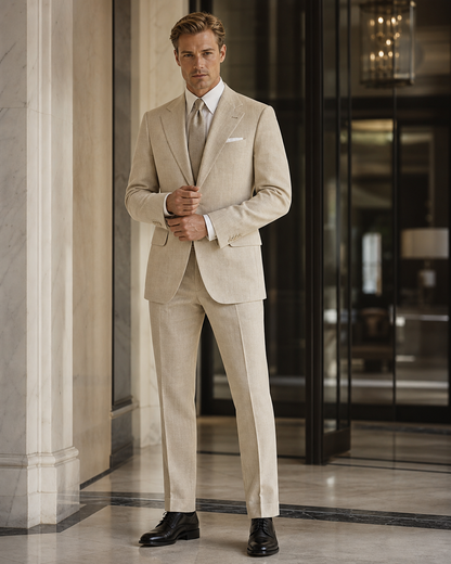 Sand Linen Summer Suit - Custom Made to Measure front view