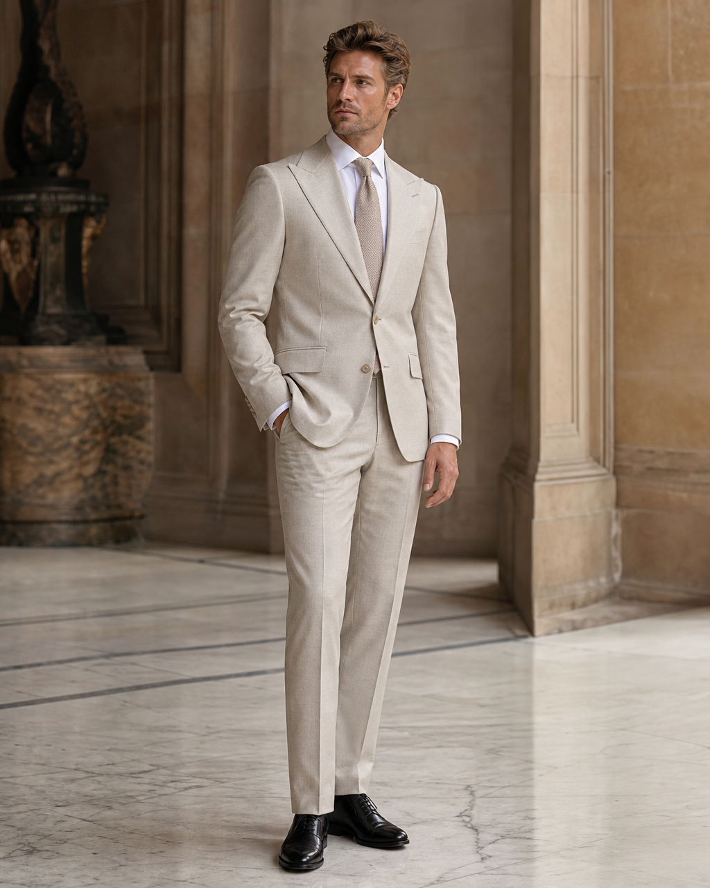 Sand Linen Summer Suit - Custom Made to Measure side back view