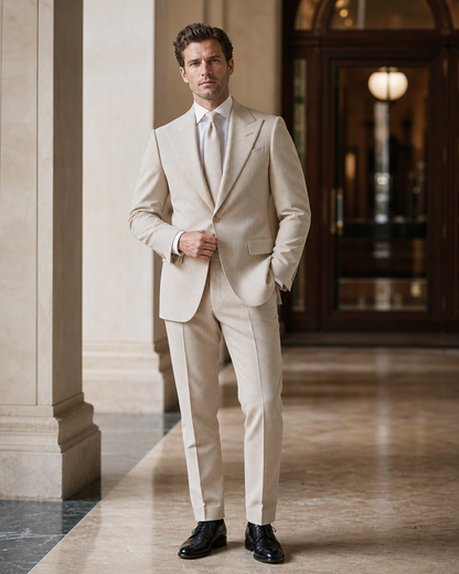 Sand Seersucker Beach Wedding Suit - Custom Made to Measure front view
