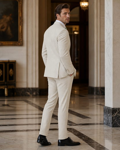 Sand Seersucker Beach Wedding Suit - Custom Made to Measure side back view