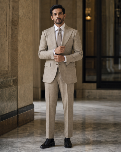 Sand Tweed Winter Suit - Custom Made to Measure front view