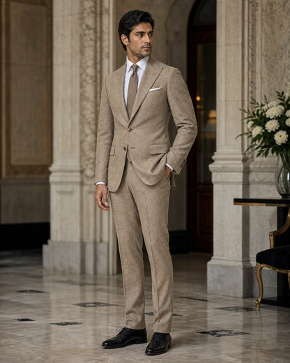 Sand Tweed Winter Suit - Custom Made to Measure side back view