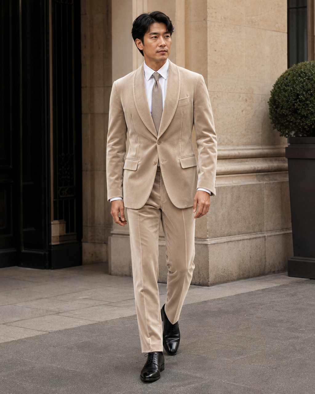 Sand Velvet Shawl Lapel Suit — Custom Made to Measure
