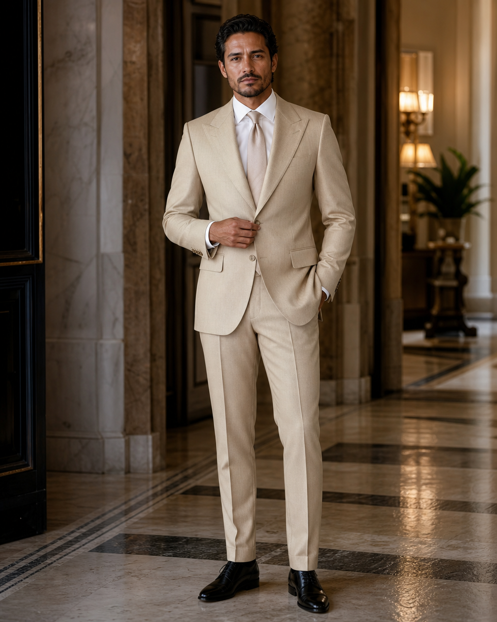 Sand Wool Outdoor Wedding Suit - Custom Made to Measure front view