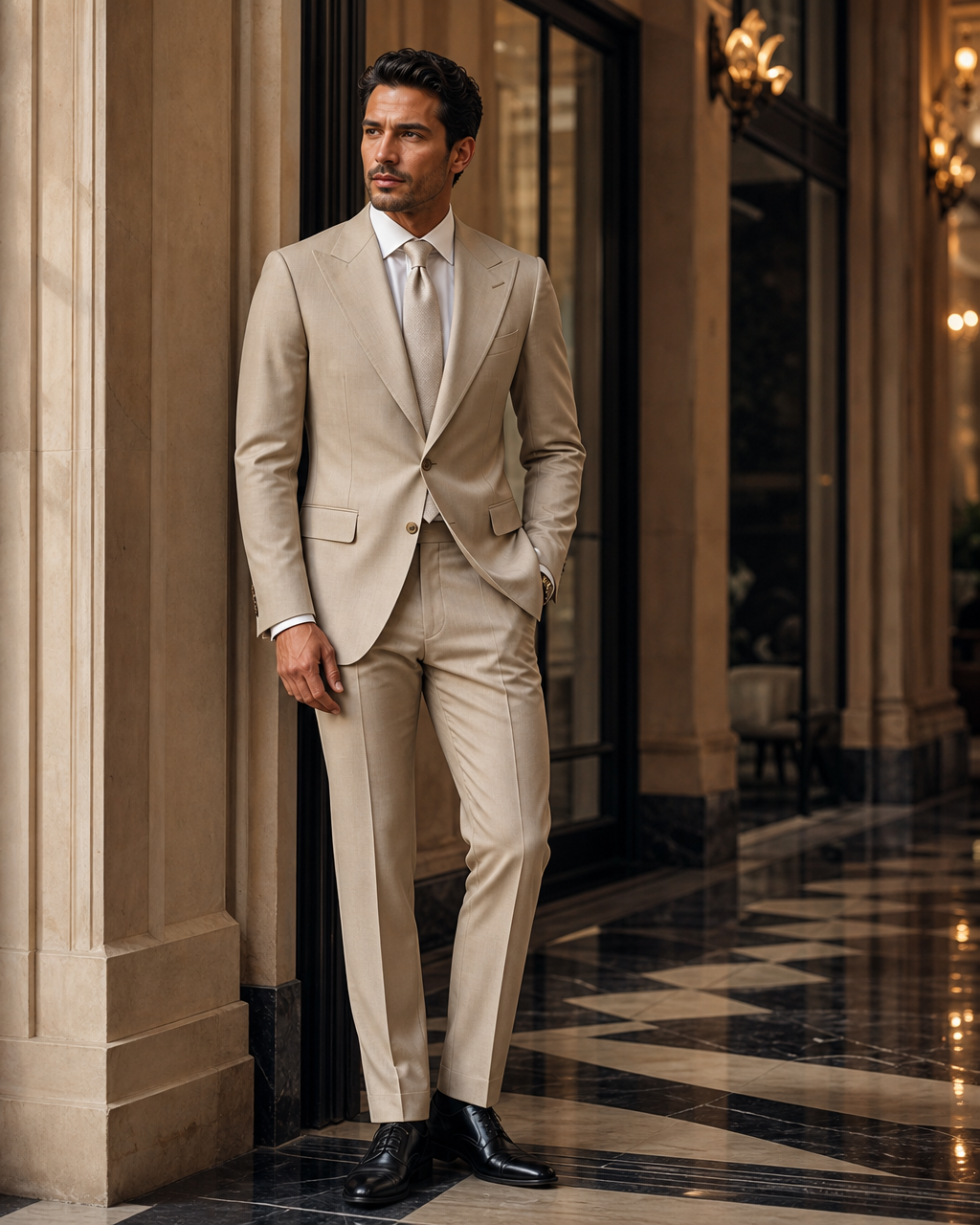 Sand Wool Outdoor Wedding Suit - Custom Made to Measure side back view
