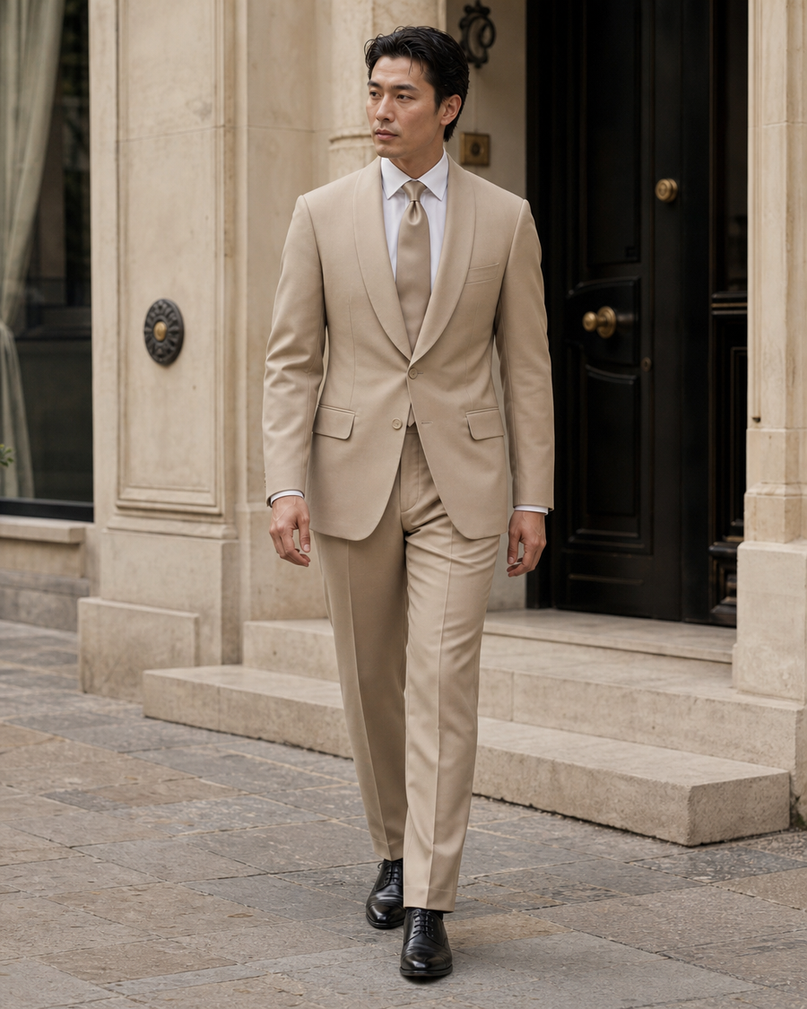 Sand Wool Shawl Lapel Suit — Custom Made to Measure
