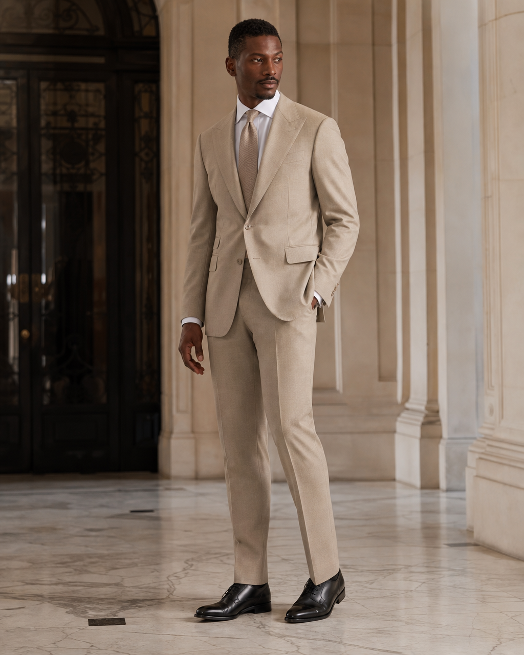Sand Wool Winter Suit - Custom Made to Measure side back view