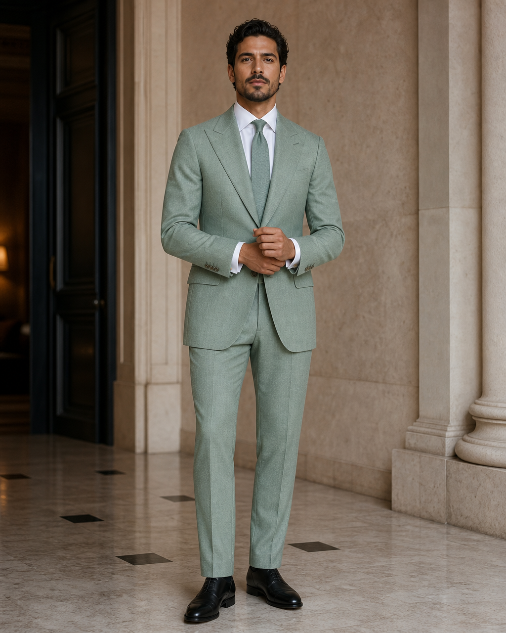 Seafoam Cashmere Blend Winter Suit - Custom Made to Measure front view