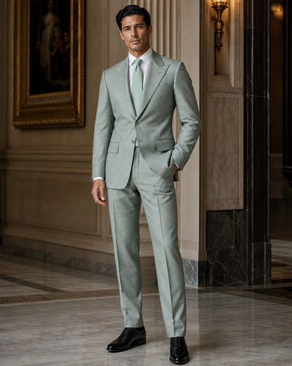 Seafoam Cashmere Blend Winter Suit - Custom Made to Measure side back view