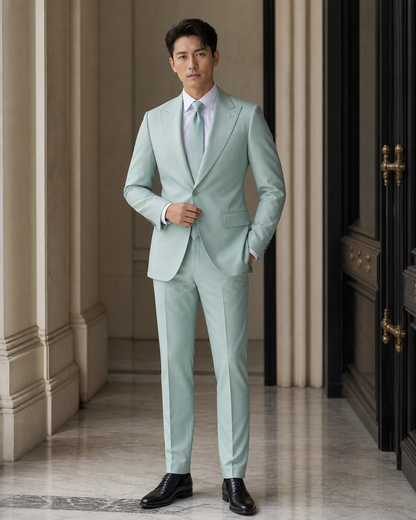 Seafoam Cotton Beach Wedding Suit - Custom Made to Measure front view