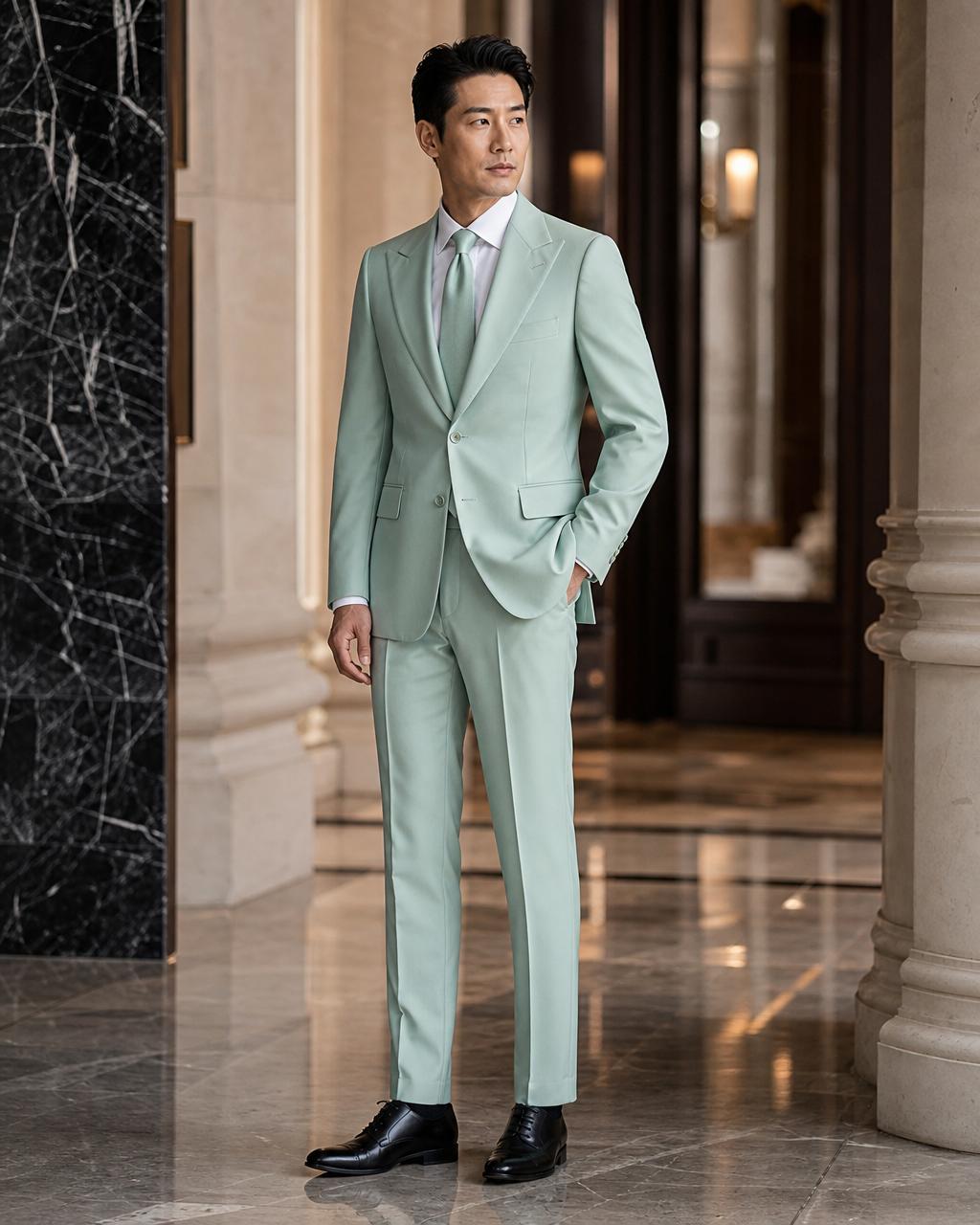 Seafoam Cotton Beach Wedding Suit - Custom Made to Measure side back view