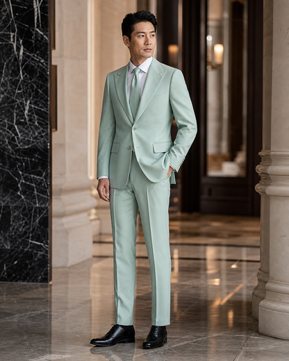 Seafoam Cotton Beach Wedding Suit - Custom Made to Measure side back view