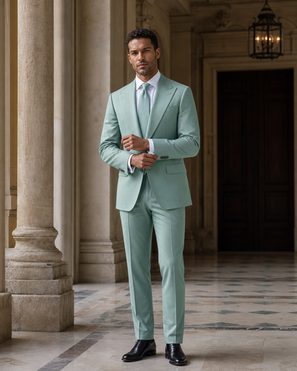 Seafoam Cotton Outdoor Wedding Suit - Custom Made to Measure front view