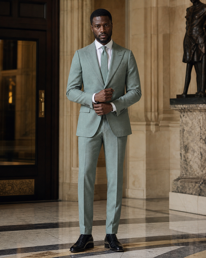 Seafoam Flannel Winter Suit - Custom Made to Measure front view
