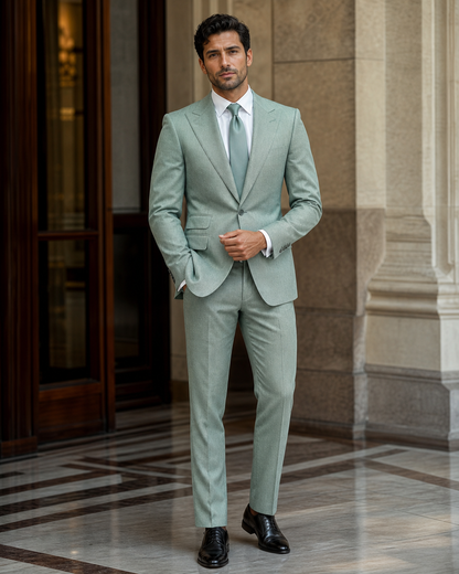 Seafoam Herringbone Winter Suit - Custom Made to Measure front view