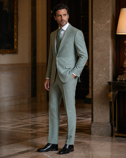 Seafoam Herringbone Winter Suit - Custom Made to Measure side back view