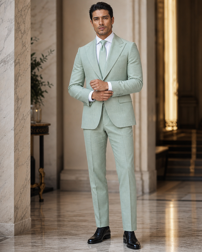 Seafoam Linen Beach Wedding Suit - Custom Made to Measure front view
