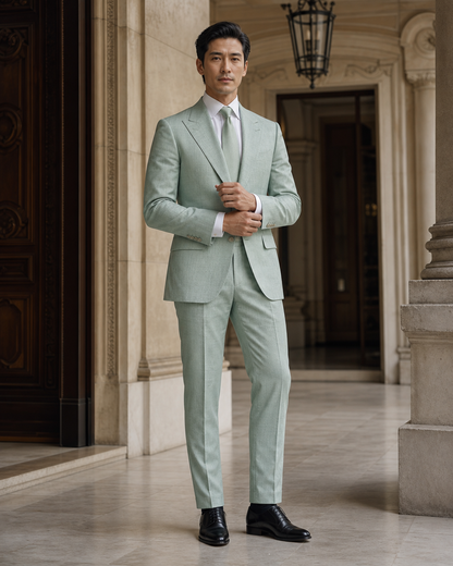 Seafoam Linen Outdoor Wedding Suit - Custom Made to Measure front view