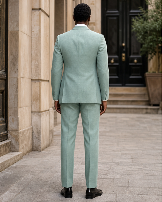 Seafoam Linen Peak Lapel Suit - Custom Made to Measure back view