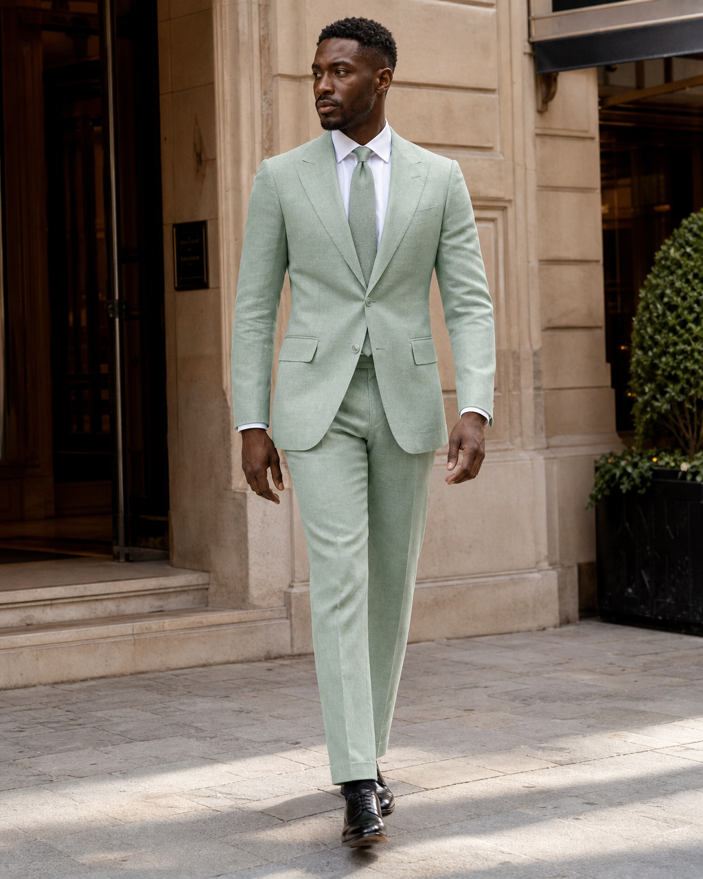 Seafoam Linen Peak Lapel Suit — Custom Made to Measure