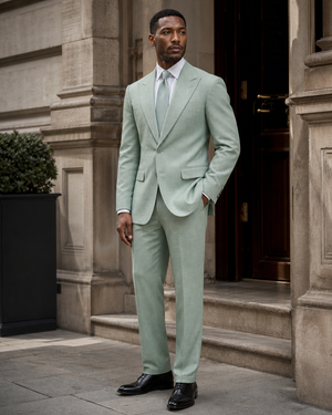Seafoam Linen Peak Lapel Suit — Custom Made to Measure — 3