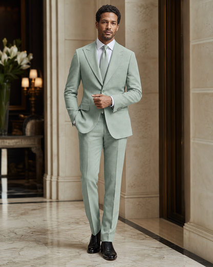Seafoam Linen Summer Suit - Custom Made to Measure front view