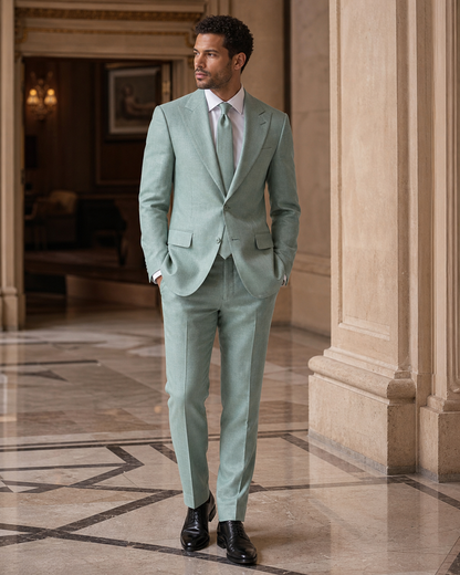 Seafoam Linen Summer Suit - Custom Made to Measure side back view