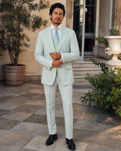 Seafoam Seersucker Outdoor Wedding Suit — Custom Made to Measure front view