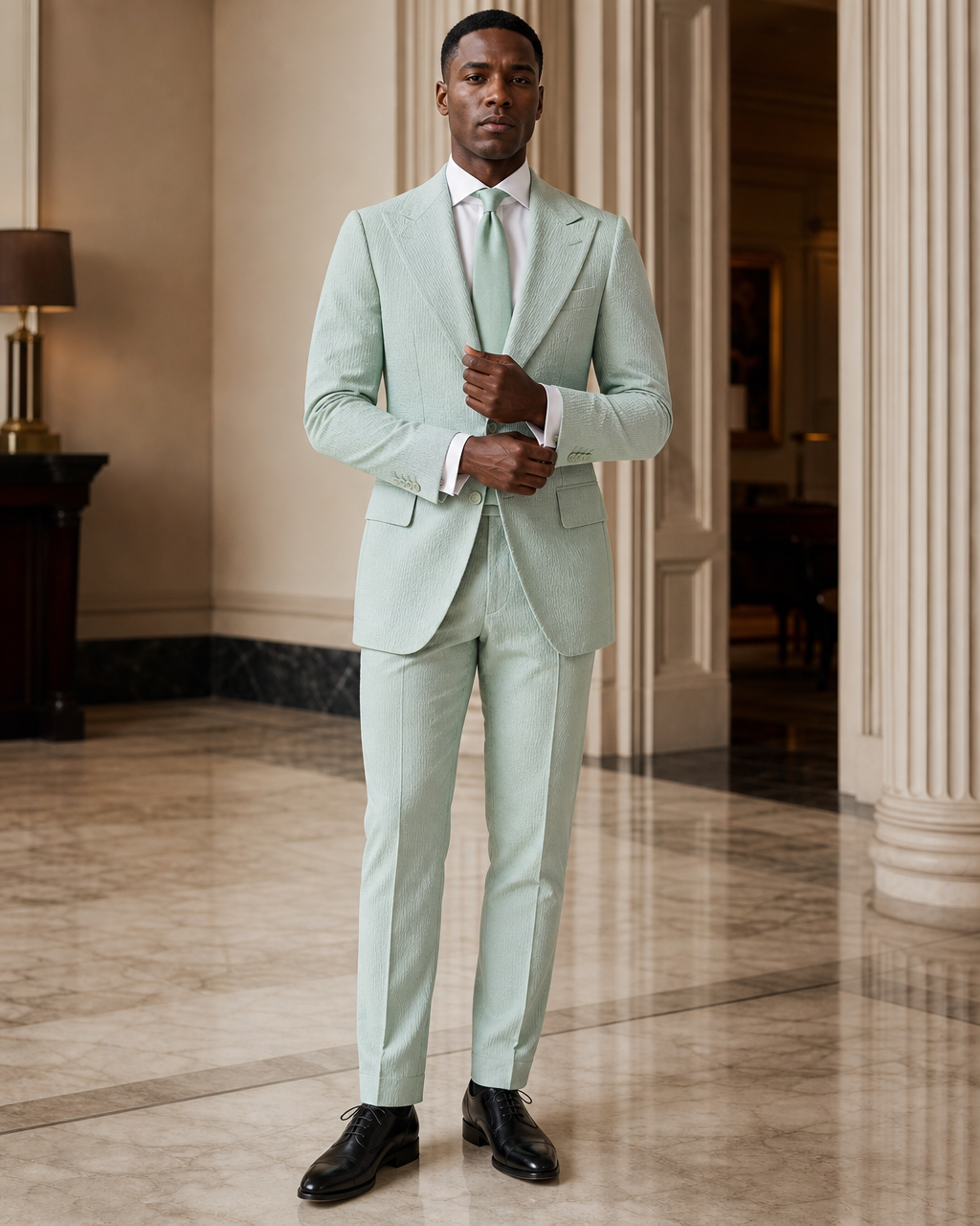 Seafoam Seersucker Summer Suit - Custom Made to Measure front view