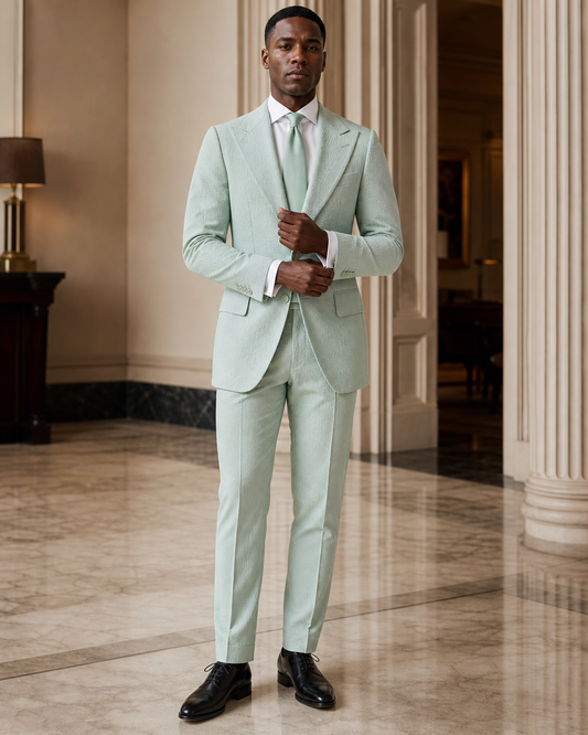 Seafoam Seersucker Summer Suit - Custom Made to Measure front view