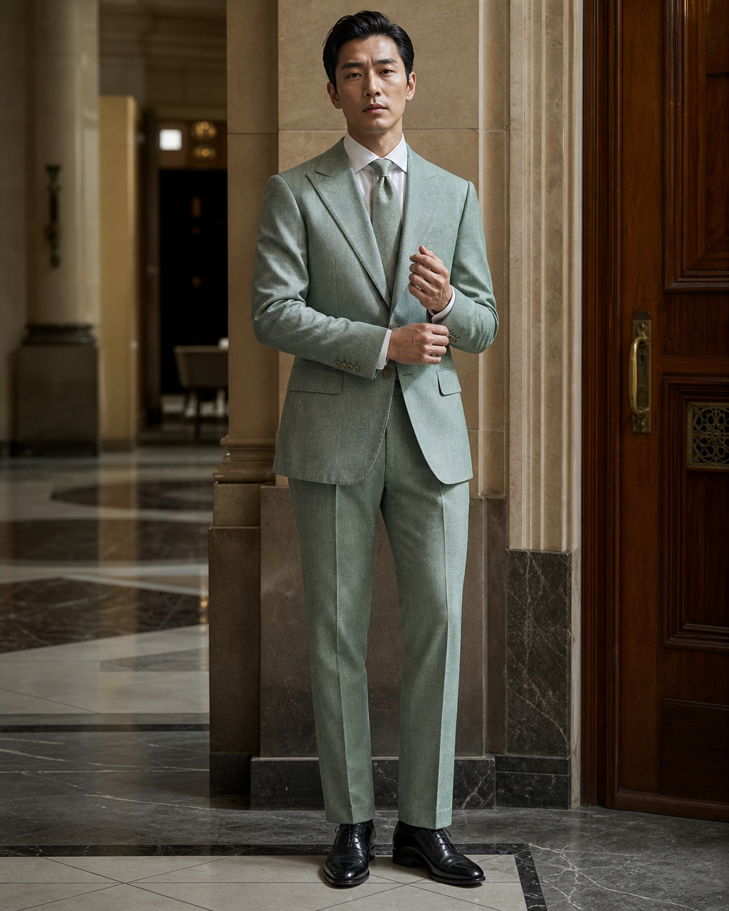 Seafoam Tweed Winter Suit - Custom Made to Measure front view