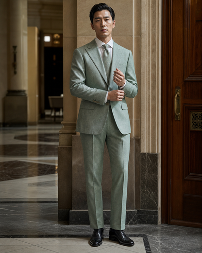 Seafoam Tweed Winter Suit - Custom Made to Measure front view
