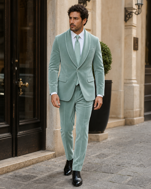 Seafoam Velvet Shawl Lapel Suit — Custom Made to Measure — 1