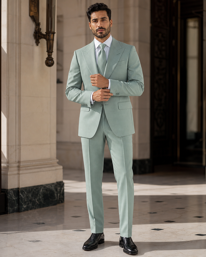 Seafoam Wool Outdoor Wedding Suit - Custom Made to Measure front view