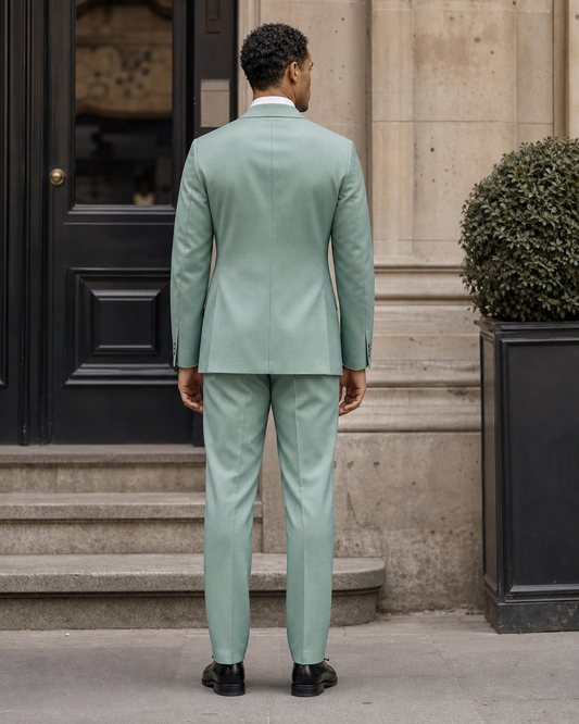 Seafoam Wool Shawl Lapel Suit - Custom Made to Measure back view