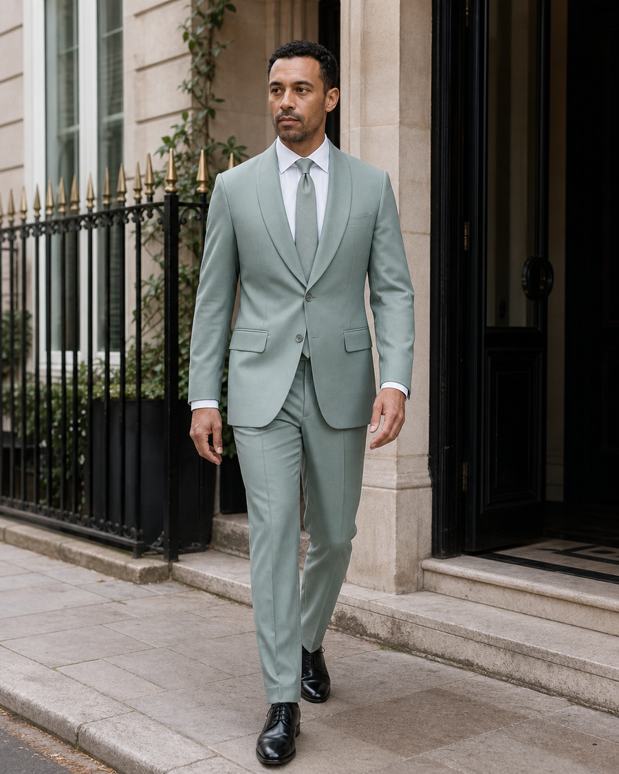Seafoam Wool Shawl Lapel Suit — Custom Made to Measure