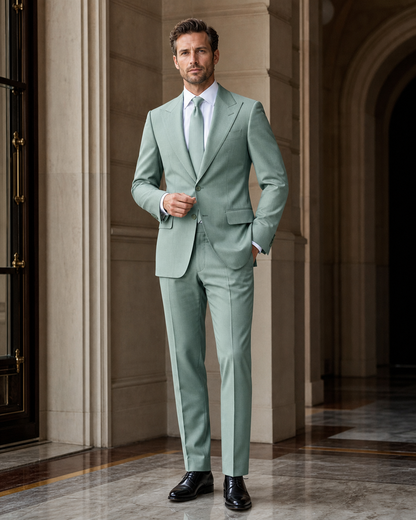 Seafoam Wool Winter Suit - Custom Made to Measure front view