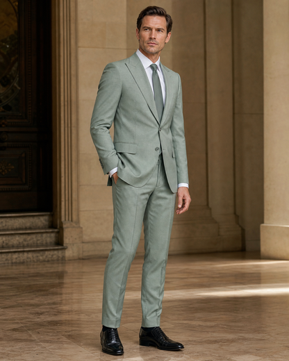 Seafoam Wool Winter Suit - Custom Made to Measure side back view