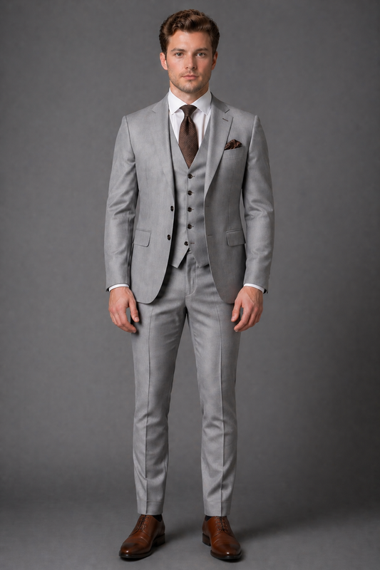 Silver Silk Blend Groomsmen Suit — Custom Made to Measure