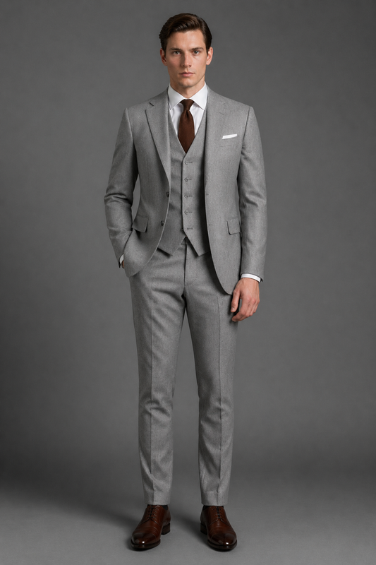 Silver Wool Slim Fit Suit — Custom Made to Measure