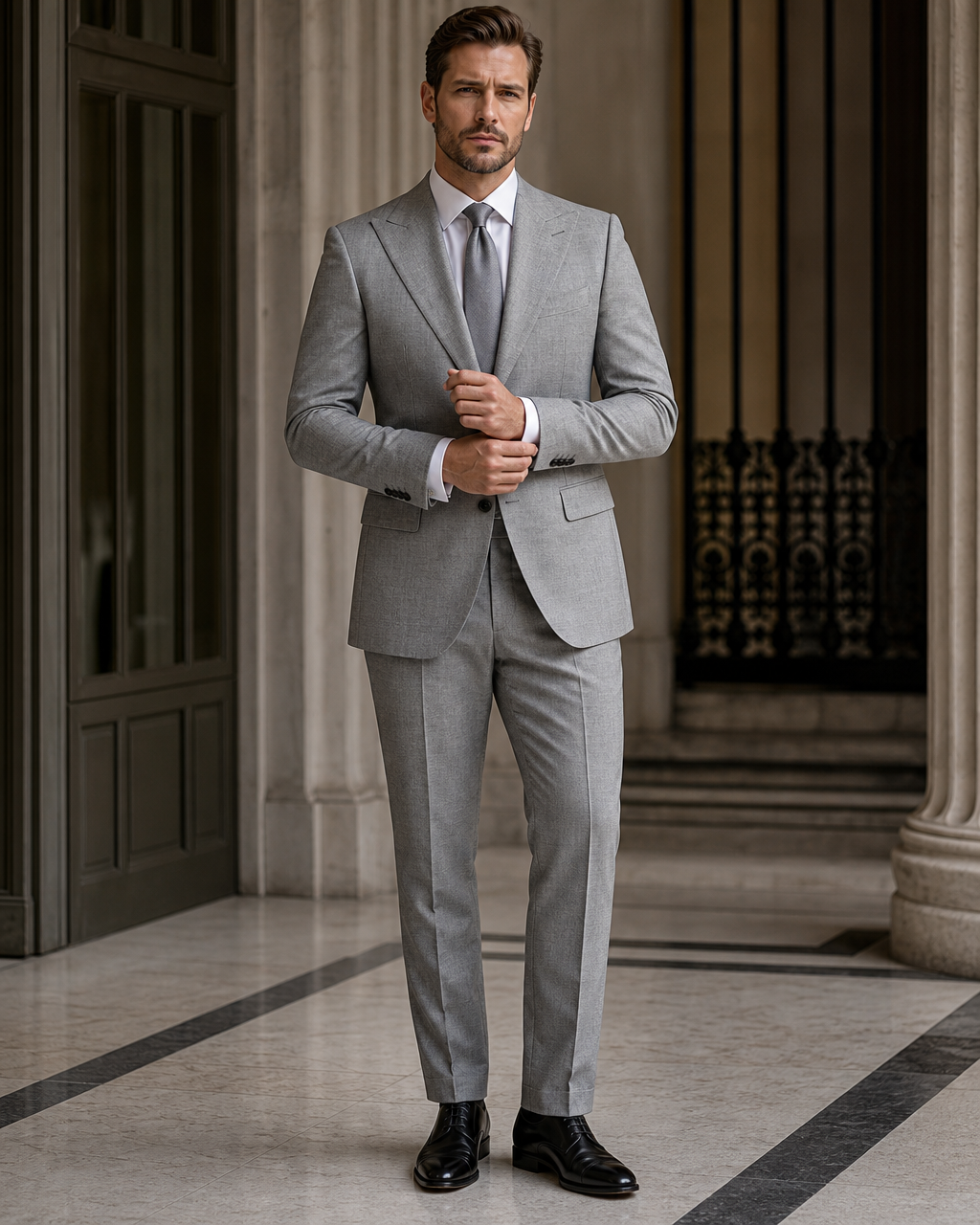 Silver Cashmere Blend Winter Suit - Custom Made to Measure front view