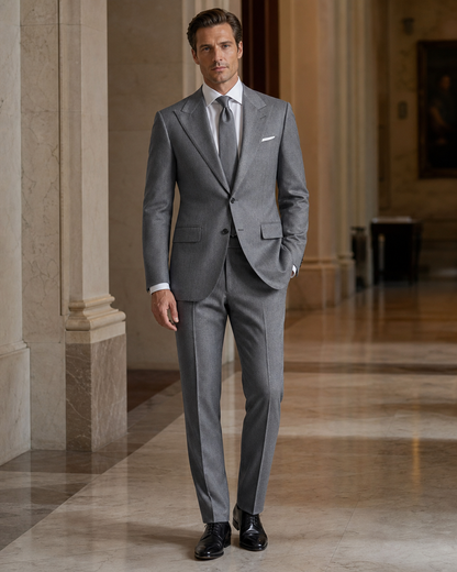 Silver Cashmere Blend Winter Suit - Custom Made to Measure side back view