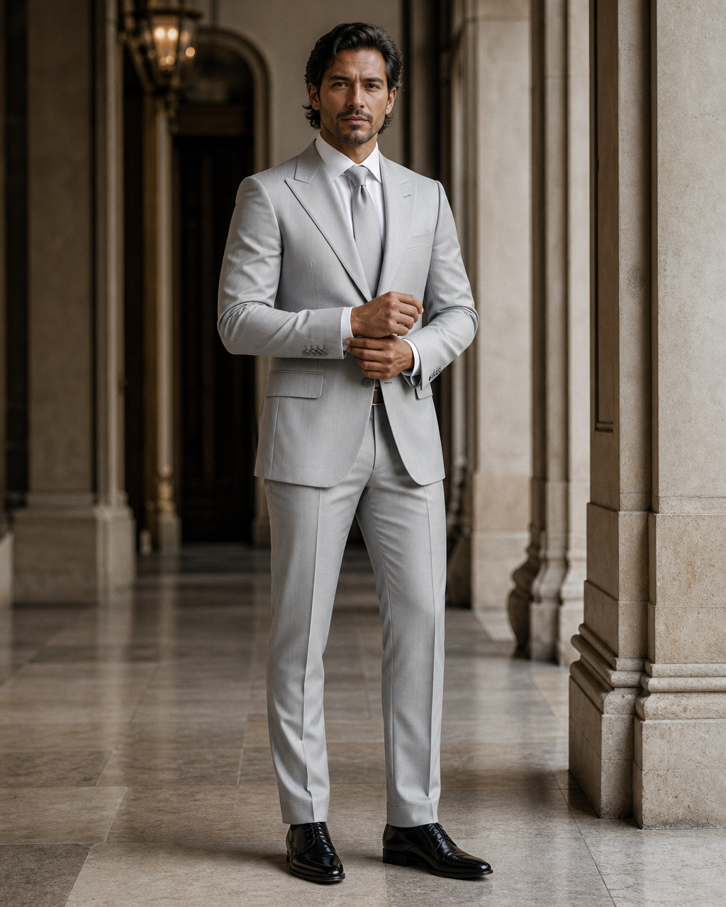 Silver Cotton Beach Wedding Suit - Custom Made to Measure front view
